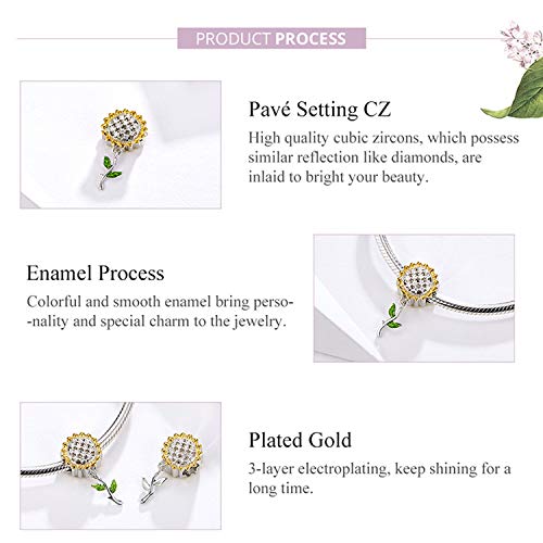 Hutou Sunflower Charm Fit for Pandora Charms Bracelet and Necklace You Are My Sunshine Charm Gifts for Women 5 - Image 3