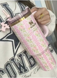 Love Shack Fancy H2.0 Flow State 40oz Cortex Tumbler, Stainless Steel Vacuum Insulated Quencher with Lid, Straw, and Stopper, Ideal for Water and Iced Tea, Keeps Drinks Cold, Presented in Elegant Gift-Ready Packaging PINK
