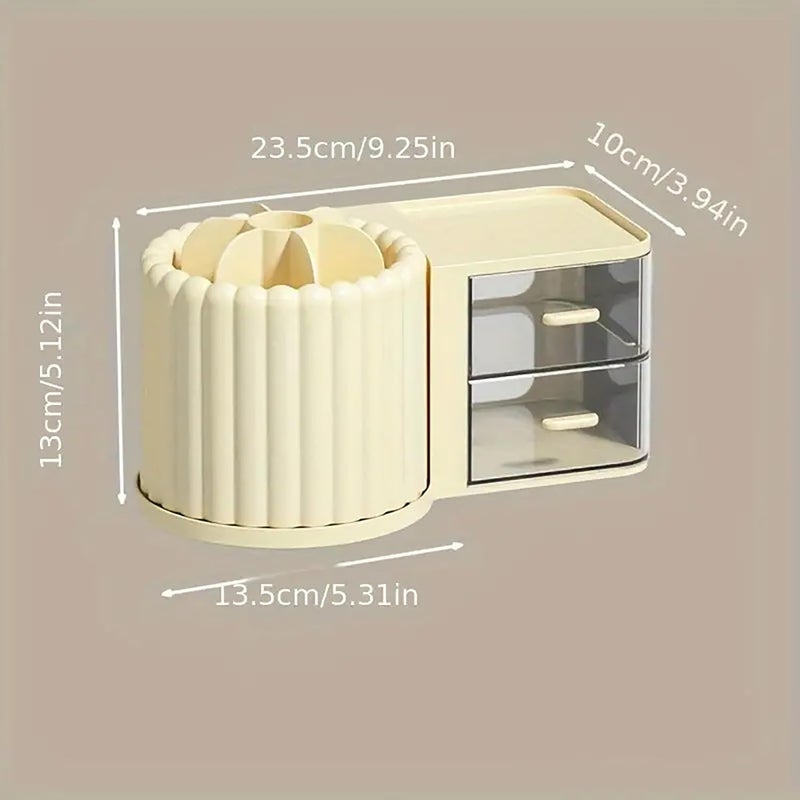 House of Quirk Rotating Makeup Organizer For Dresser Large Capacity With Drawer Cosmetics Display Case Lazy Susan Cosmetic Desk Storage (Pink) - Image 3