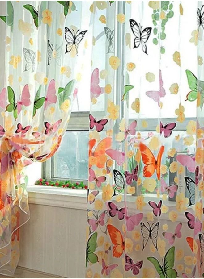 Generic - Romantic Butterfly Transparent Curtains Tulle 1x2m for Casement And Door - Image 1