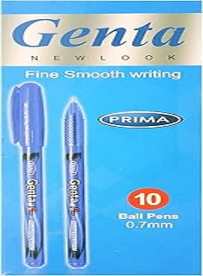 PRIMA قلم حبر جاف بريما جينتا ذو خط رفيع وناعم، حبر سائل 0.7 مم، عبوة من 10 قطع - أزرق