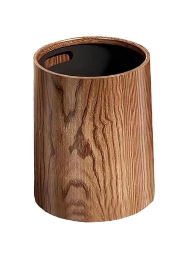 Generic - Wood Grain Trash Can Garbage Bin Portable Modern Without Lid Waste Bin Toilet Paper Basket for Powder Room Kitchen Restroom, 8L - Image 1