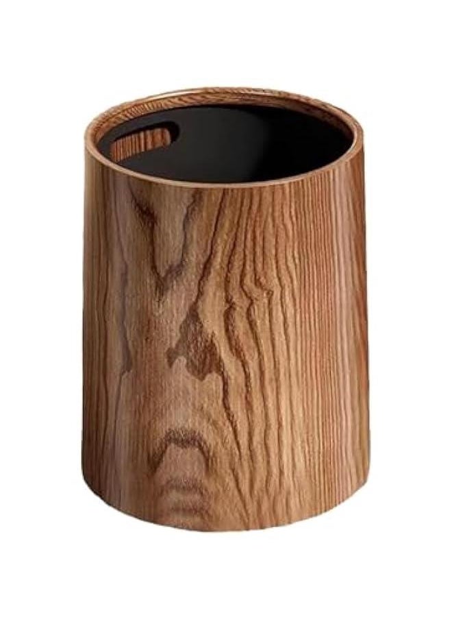 Generic - Wood Grain Trash Can Garbage Bin Portable Modern Without Lid Waste Bin Toilet Paper Basket for Powder Room Kitchen Restroom, 8L - Image 1