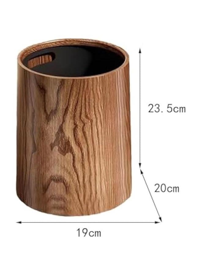 Generic - Wood Grain Trash Can Garbage Bin Portable Modern Without Lid Waste Bin Toilet Paper Basket for Powder Room Kitchen Restroom, 8L - Image 1