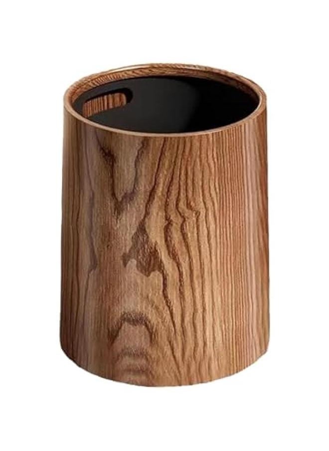 Generic - Wood Grain Trash Can Garbage Bin Portable Modern Without Lid Waste Bin Toilet Paper Basket for Powder Room Kitchen Restroom, 8L - Image 1