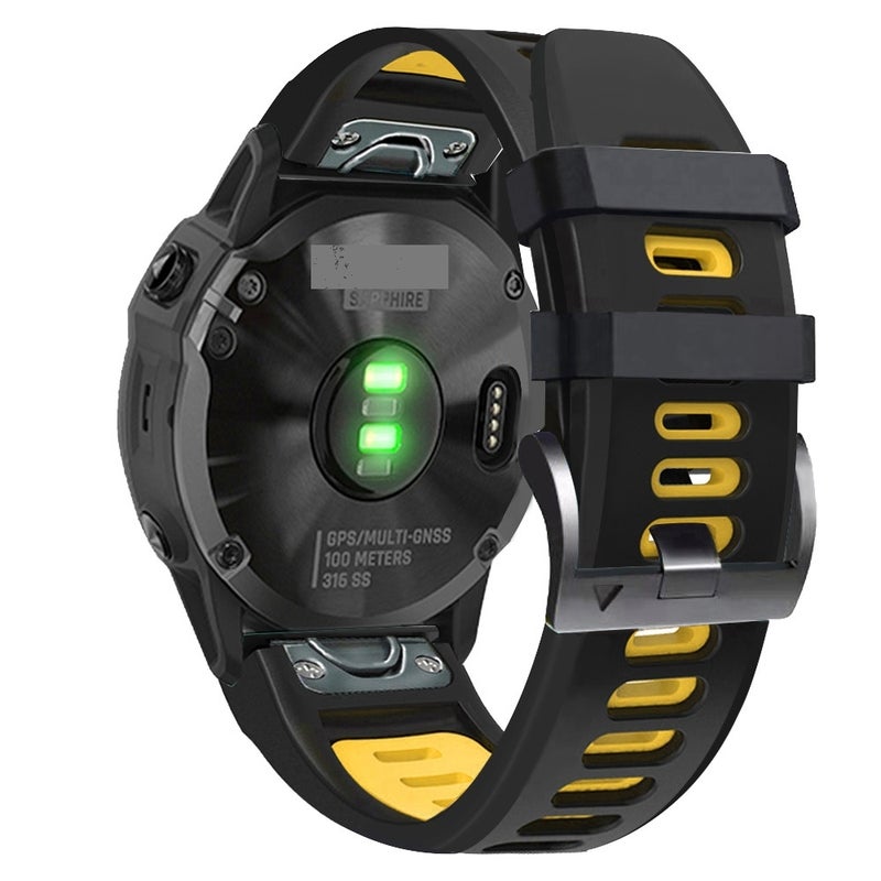 erorex For Garmin Fenix 7X Solar 26Mm Silicone Sports Two-Color Watch Band(Black+Yellow) - Image 1