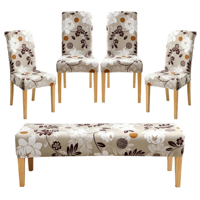 Dining Room Chair Covers Set of 4 with 1 PC Bench Cover Stretch Washable Printed Chair Slipcover for Parsons Removable Chair ProtectorPrinted Color 22