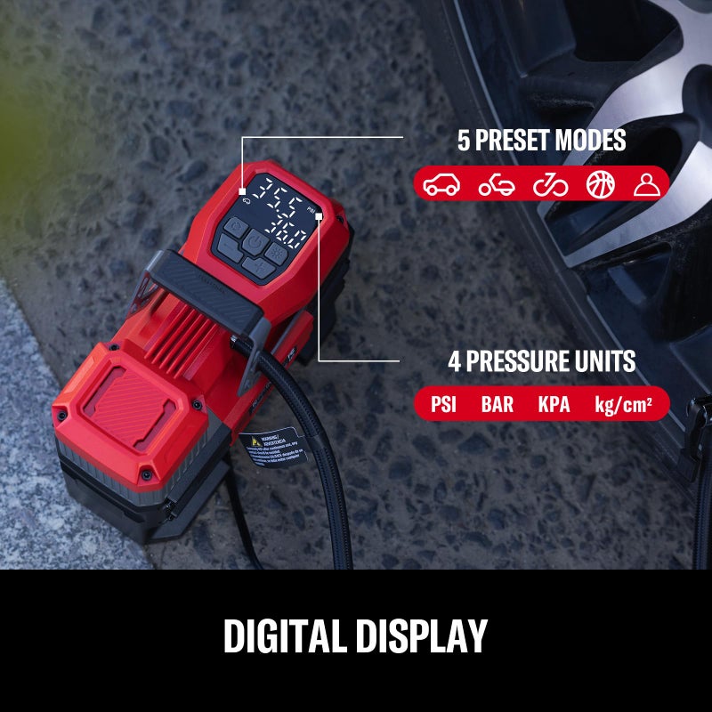 CRAFTSMAN 12V Tire Inflator Portable Air Compressor, Up to 150 PSI with Digital Gauge & Auto Shut-Off, LED Light, 12V DC Car Plug Compact Air Pump for Car Tires, Bikes & Sports - Image 3