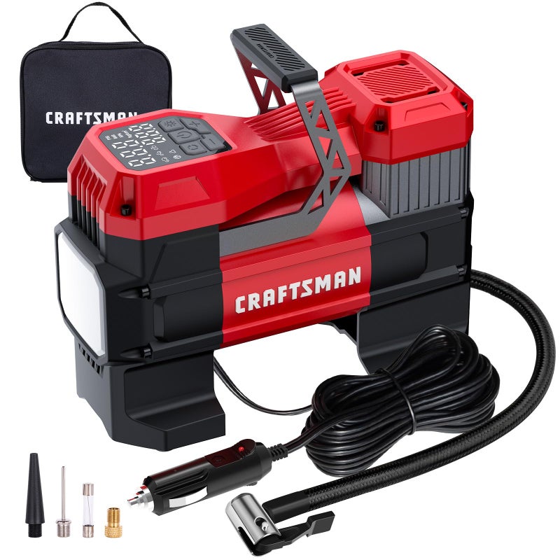 CRAFTSMAN 12V Tire Inflator Portable Air Compressor, Up to 150 PSI with Digital Gauge & Auto Shut-Off, LED Light, 12V DC Car Plug Compact Air Pump for Car Tires, Bikes & Sports - Image 1