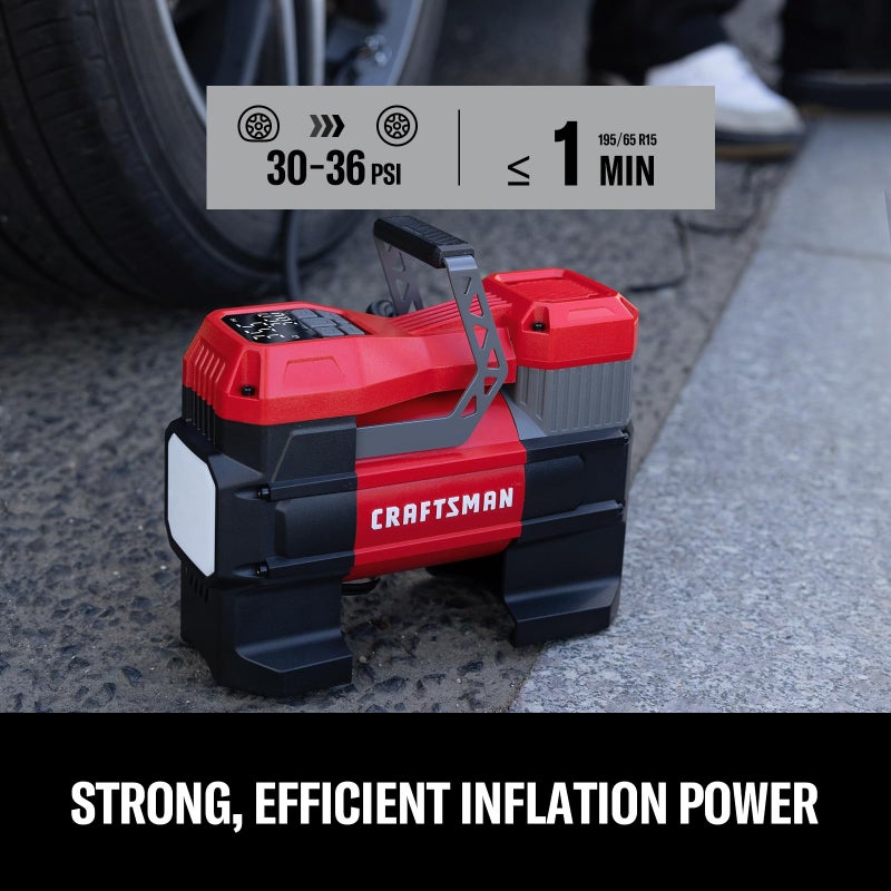 CRAFTSMAN 12V Tire Inflator Portable Air Compressor, Up to 150 PSI with Digital Gauge & Auto Shut-Off, LED Light, 12V DC Car Plug Compact Air Pump for Car Tires, Bikes & Sports - Image 4