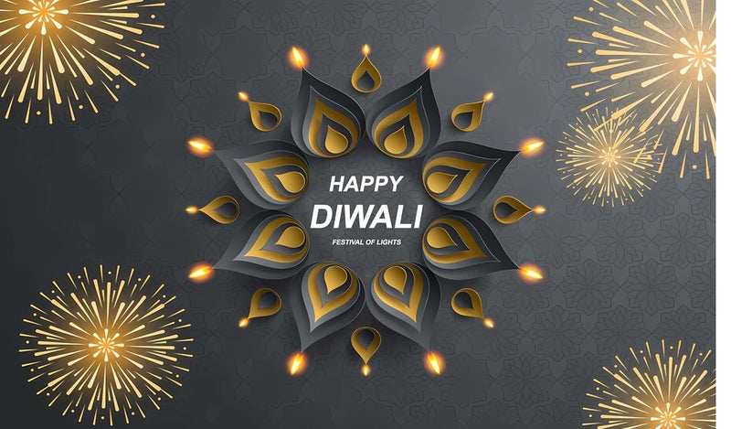 خلفية تصميم مهرجان ديwali لعيد الأنوار قماش خلفية تقليدي لتزيين البوجا قماش ستارة للمهرجان - بوليستر حجم 3 أقدام ارتفاع و 5 أقدام عرض (3 * 5)