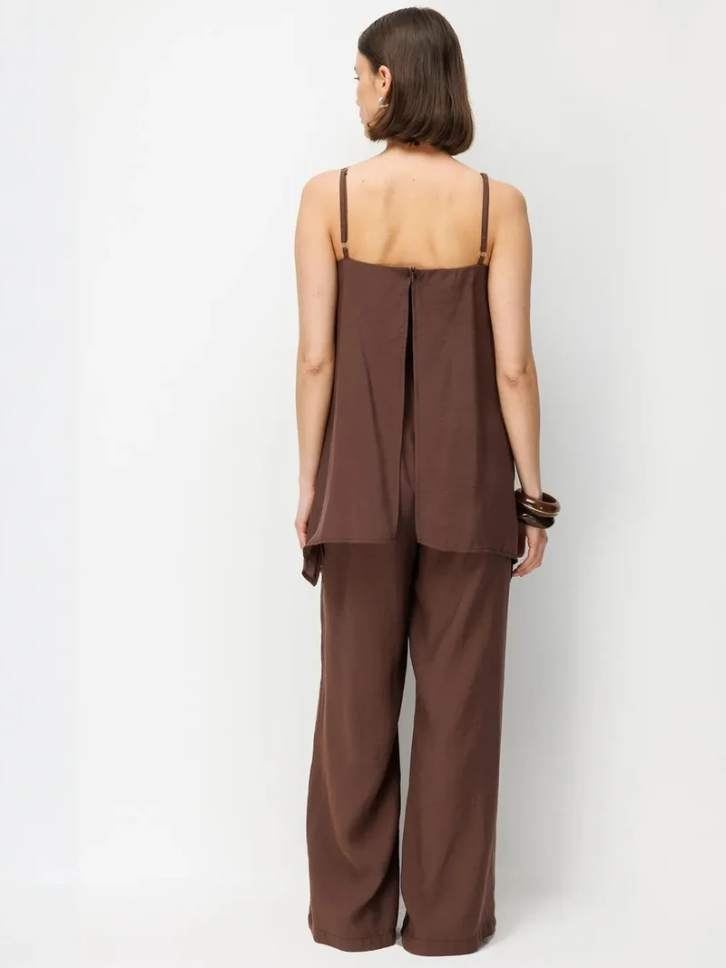 Mixray Chestnut Brown MIXRAY Wide-Leg Halter Jumpsuit for Women | Best Price UAE