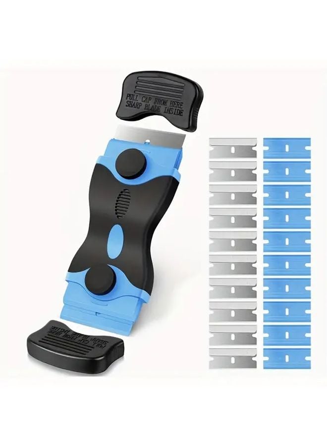 Sea Blue 23Pcs Double Ended Scraper Tool with 20 Blades for Window Cleaning Sticker Removal - Image 1