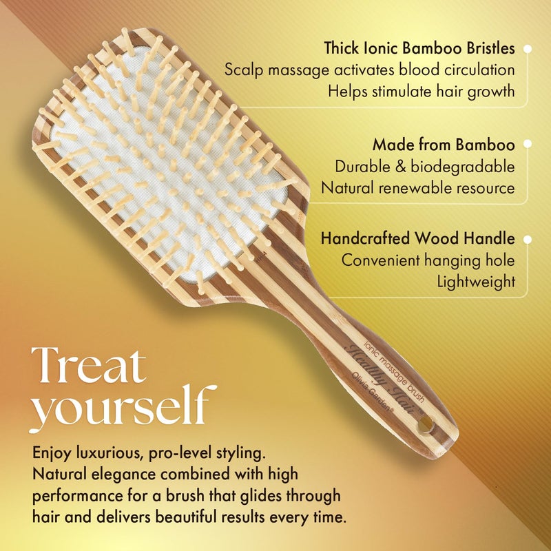 Olivia Garden Healthy Hair Eco-Friendly Bamboo Ionic Massage Hair Brush HH-4 (Paddle Large) - Image 3