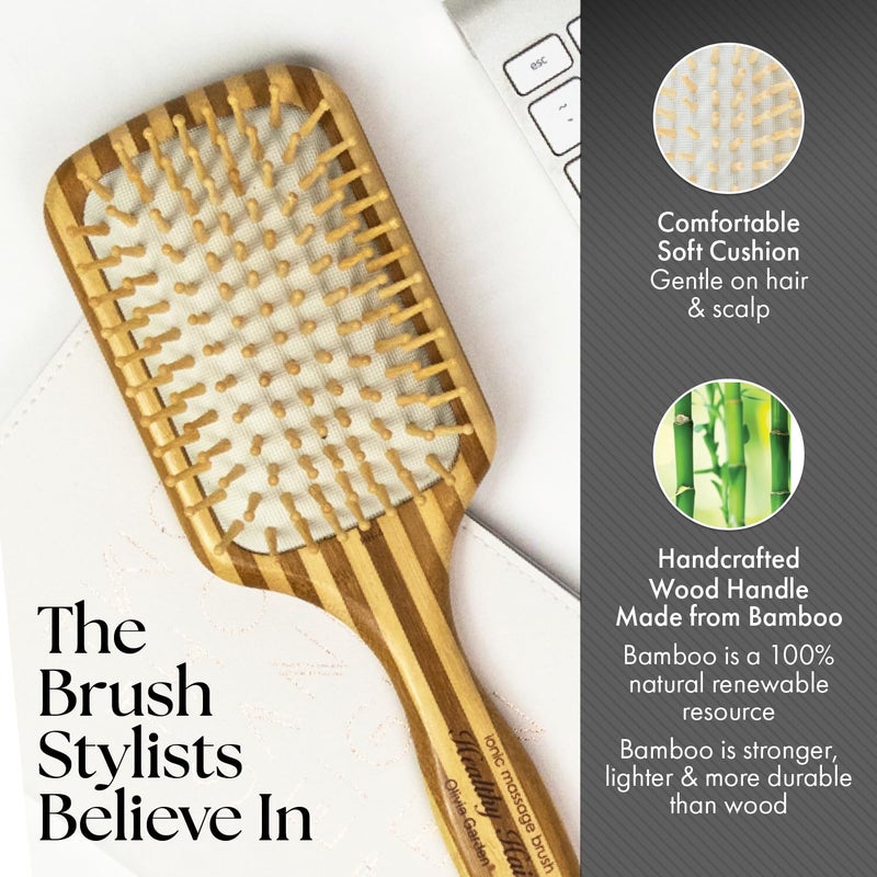 Olivia Garden Healthy Hair Eco-Friendly Bamboo Ionic Massage Hair Brush HH-4 (Paddle Large) - Image 4