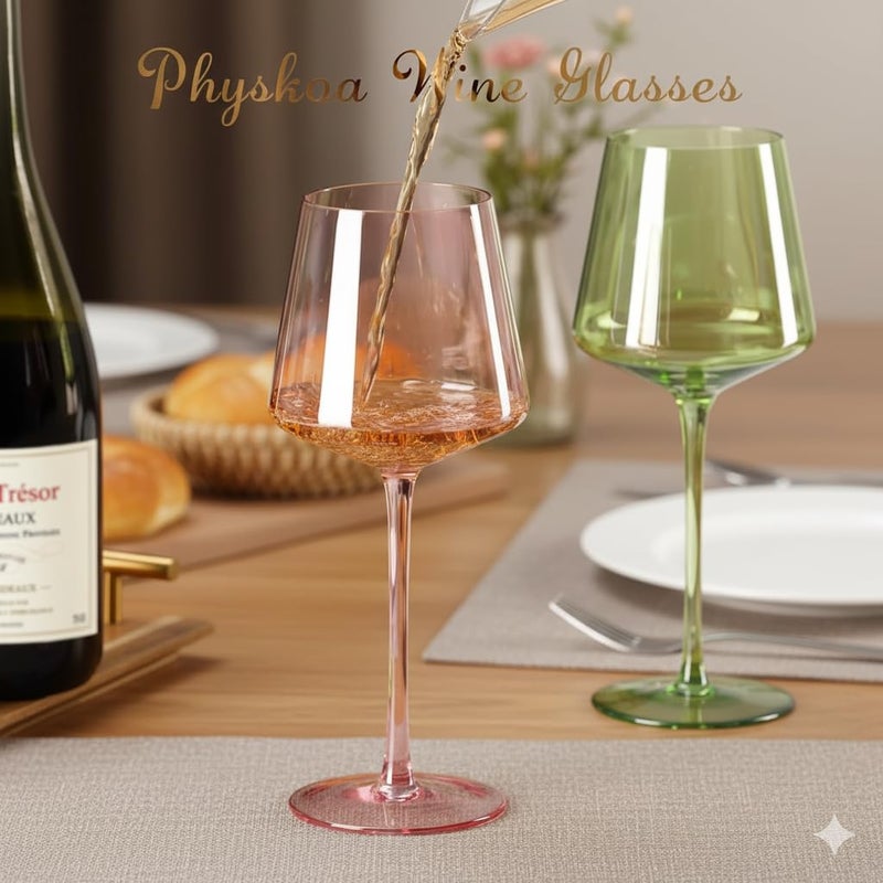 Physkoa Colored Wine Glasses Set 6-16oz Colorful Wine Glass With Tall Long Stem&Flat Bottom,Colored Stemmed Wine Goblet, Wine Gifts for Women Mom Wife Friend - Image 2