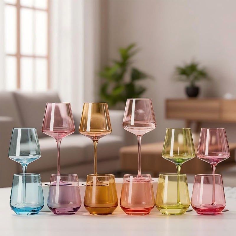 Physkoa Colored Wine Glasses Set 6-16oz Colorful Wine Glass With Tall Long Stem&Flat Bottom,Colored Stemmed Wine Goblet, Wine Gifts for Women Mom Wife Friend - Image 5