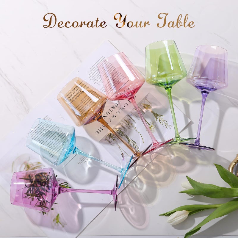 Physkoa Colored Wine Glasses Set 6-16oz Colorful Wine Glass With Tall Long Stem&Flat Bottom,Colored Stemmed Wine Goblet, Wine Gifts for Women Mom Wife Friend - Image 4