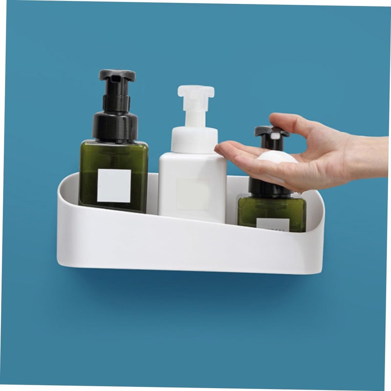 White Geometric Adhesive Bathroom Organizer Shelf Drill Free Wall Storage Rack - Image 3