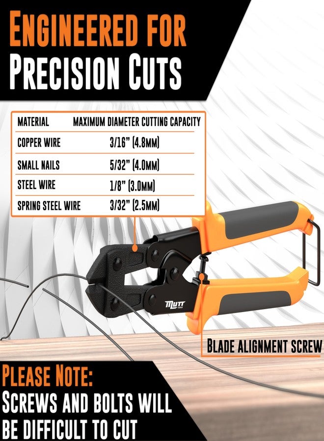 AMERICAN MUTT TOOLS قواطع براغي صغيرة من Mutt Tools مقاس 8 بوصات - قاطع أسلاك وسياج من CrMo شديد التحمل لسلسلة الحلقات والمسامير والأسلاك والخطافات - قاطع خطافات صغير الحجم للمحترفين والهواة - Image 2