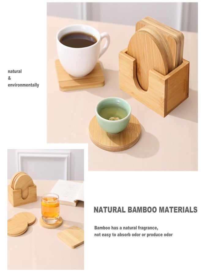 GCFTIFF 6 pcs Coaster Set Holder Included,Natural Bamboo Coffee Beer Coaster, Drink Cup Coasters Set for Tabletop Protection,Suitable for Kinds of Cups,Housewarming Gift (3 Round & 3 quadrate) - Image 2