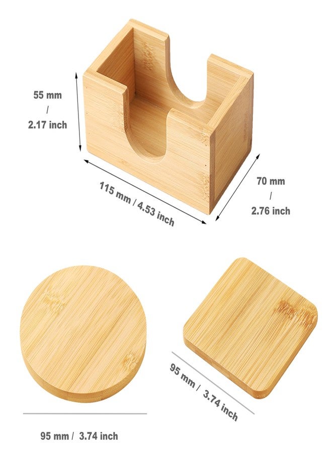 GCFTIFF 6 pcs Coaster Set Holder Included,Natural Bamboo Coffee Beer Coaster, Drink Cup Coasters Set for Tabletop Protection,Suitable for Kinds of Cups,Housewarming Gift (3 Round & 3 quadrate) - Image 5