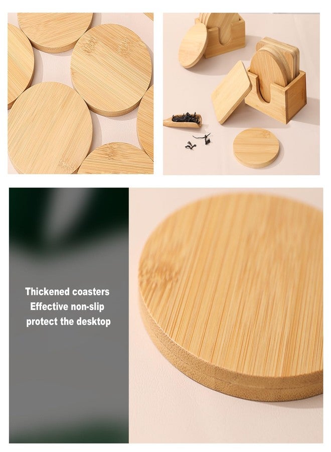 GCFTIFF 6 pcs Coaster Set Holder Included,Natural Bamboo Coffee Beer Coaster, Drink Cup Coasters Set for Tabletop Protection,Suitable for Kinds of Cups,Housewarming Gift (3 Round & 3 quadrate) - Image 4