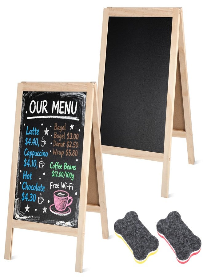 Exclaith 2 Pcs Chalkboard Easel, with 2 Erasers, 15.7x9.8 in Tabletop Stand Chalkboards, Double-Sided A Frame Chalkboard Sign, Tabletop Menu Wooden Board, for Menu, Kitchen, Restaurant, Bar, Wedding, Home Dec - Image 1