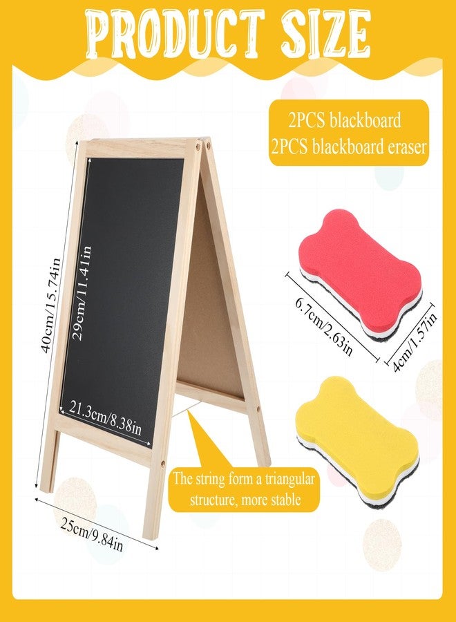 Exclaith 2 Pcs Chalkboard Easel, with 2 Erasers, 15.7x9.8 in Tabletop Stand Chalkboards, Double-Sided A Frame Chalkboard Sign, Tabletop Menu Wooden Board, for Menu, Kitchen, Restaurant, Bar, Wedding, Home Dec - Image 2