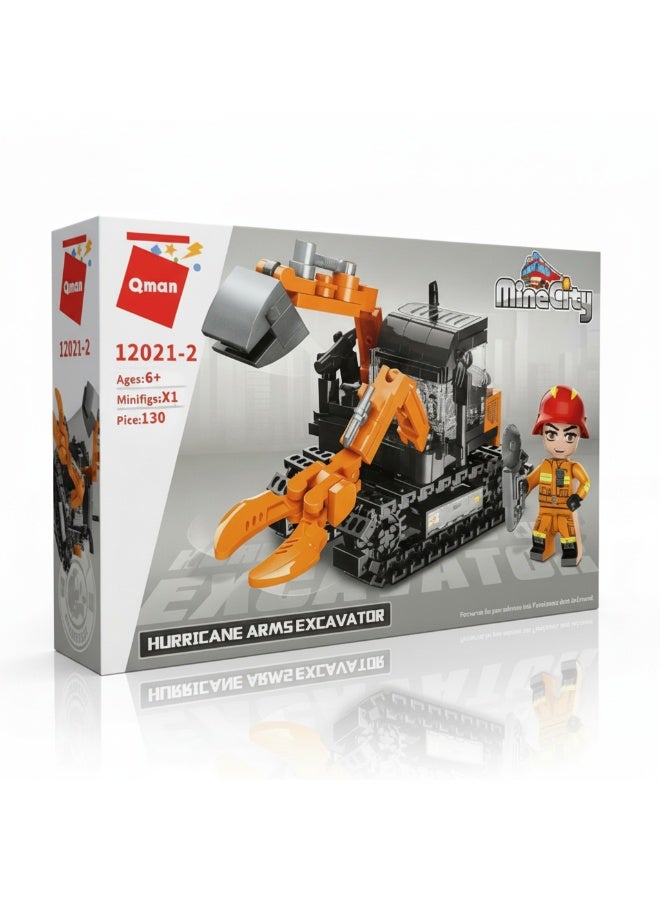 Qman MineCity Hurricane Arms Excavator Building Set – 130 Pieces with Mini Figure, Educational Construction Toy for Kids Ages 6+ - Image 4
