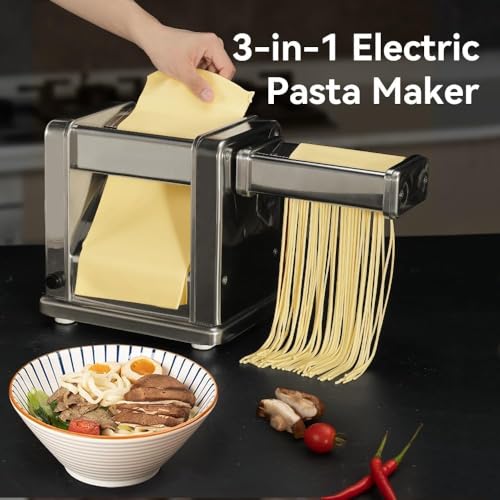 Maxceysen Electric Pasta Maker Stainless Steel Noodle Machine with Roller & Cutter Adjustable 7 Thickness & 2 Width for Spaghetti, Fettuccini, Lasagna, Pie Crust, Dumpling, Wonton - Image 5