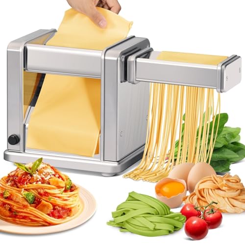 Maxceysen Electric Pasta Maker Stainless Steel Noodle Machine with Roller & Cutter Adjustable 7 Thickness & 2 Width for Spaghetti, Fettuccini, Lasagna, Pie Crust, Dumpling, Wonton - Image 1