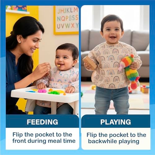 Chic Buddy Waterproof Baby Bibs Full Sleeves Bibs for Babies 6 –12 Months – Baby Apron Feeding Dress for upto 2 Year Olds, Easy Clean, Adjustable Fit,unisex (Cute unicorn Print - Image 2