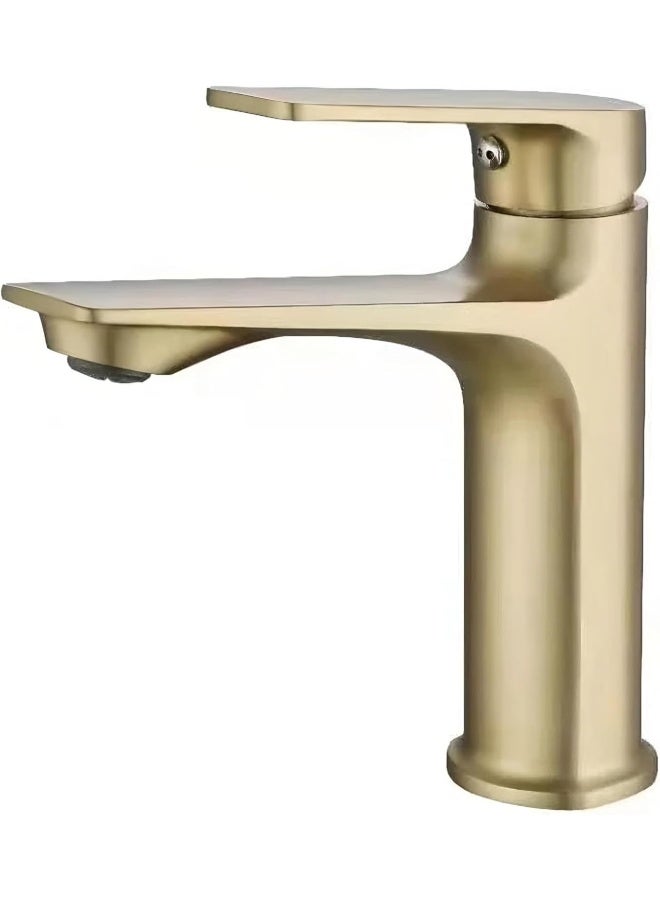 NXUS Bathroom Basin Mixer Tap, Single Lever, Gold, Water Saving Soft Flow, Hot And Cold - Image 1