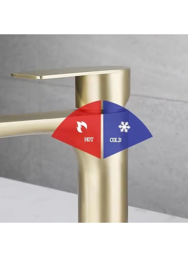 NXUS Bathroom Basin Mixer Tap, Single Lever, Gold, Water Saving Soft Flow, Hot And Cold - Image 2