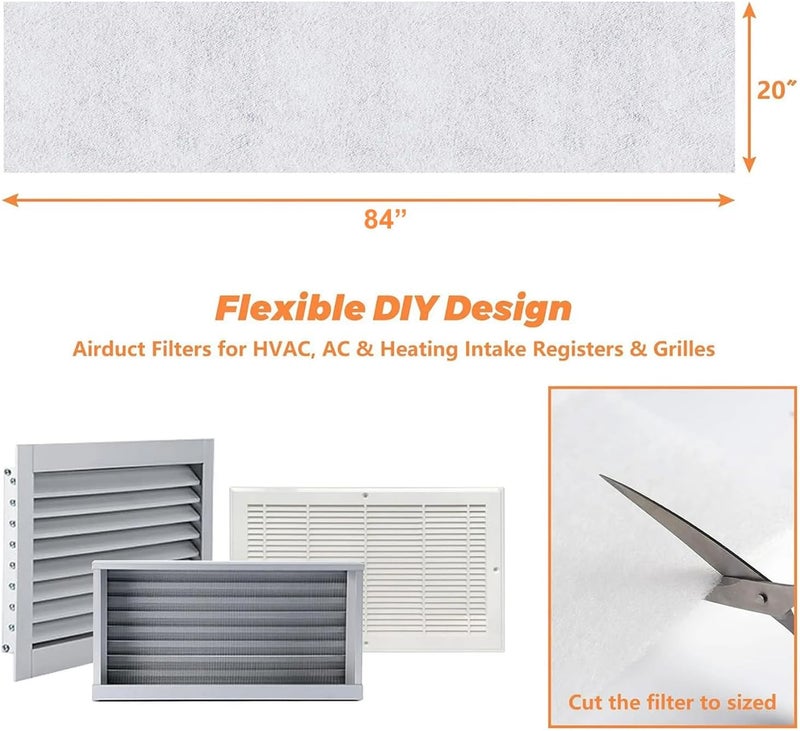 Purfex AC Vent Cover Set, Air Vent Filter 20in x 84in Electrostatic Non Woven Polyester Fabric Vent Filter, DIY Vent Filter Media for Cleaner Air, Filter Roll with Installation Tape - Image 2