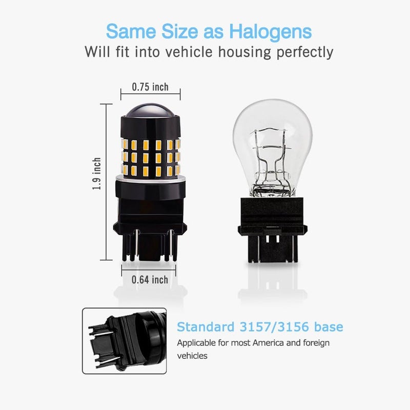 AUTOGINE مصابيح LED صفراء كهرمانية فائقة السطوع AUTOGINE 4 X 3157/3156/T25 - Image 5