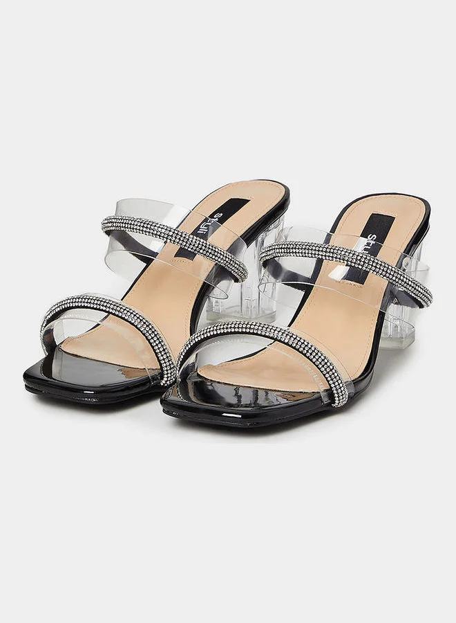 Styli Embellished Double Strap Acrylic Heel Sandals