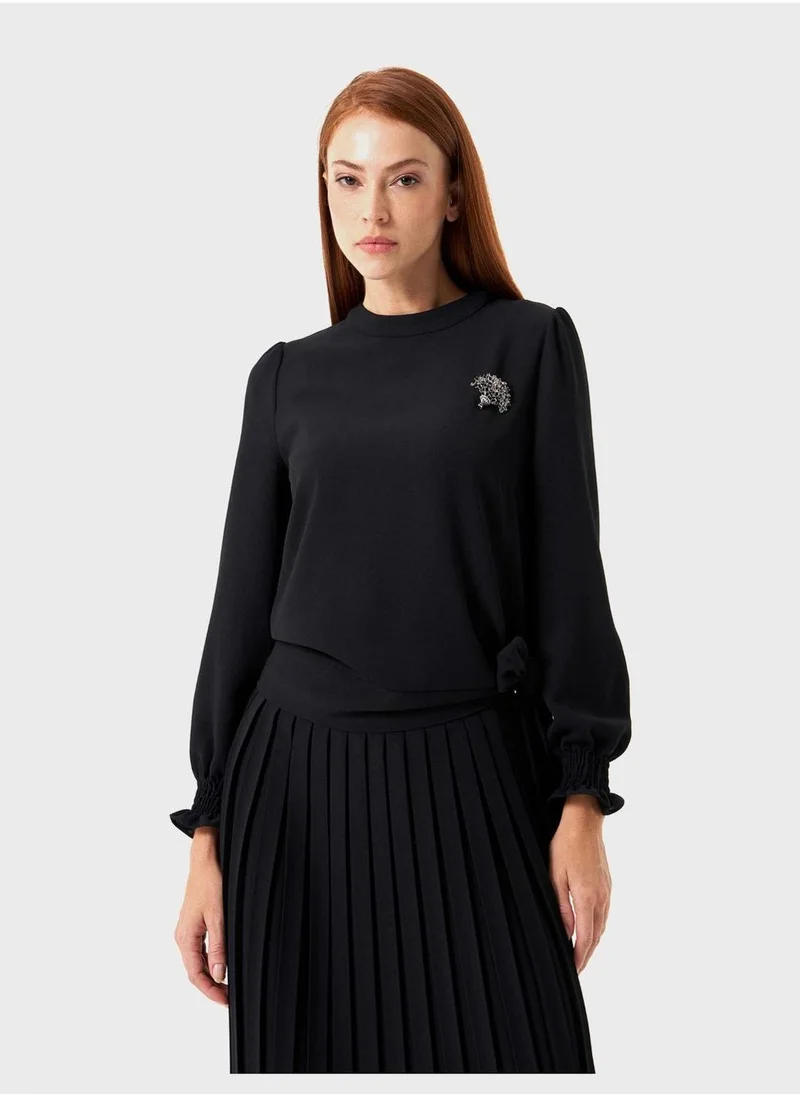 MIZALLE Puff Sleeve Knot Top