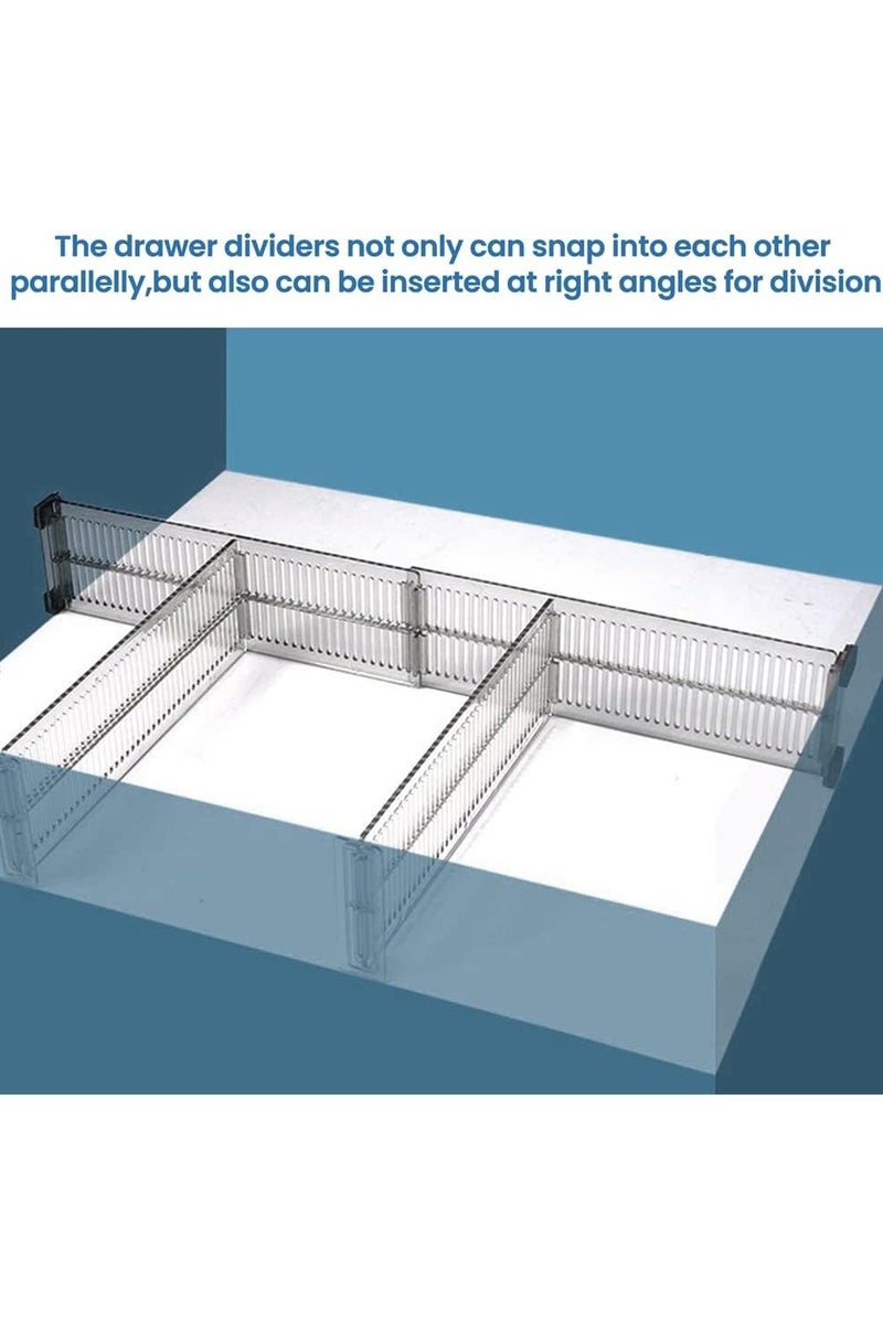 قواسم الأدراج منظمات، قابلة للتوسيع من 10 إلى 21 بوصة منظم درج المطبخ، أدخنة بلاستيكية فاصلة، فاصل قابل للضبط مع أطراف الرغوة للملابس، أواني المطبخ والمكتب (4 عبوات) - Image 5