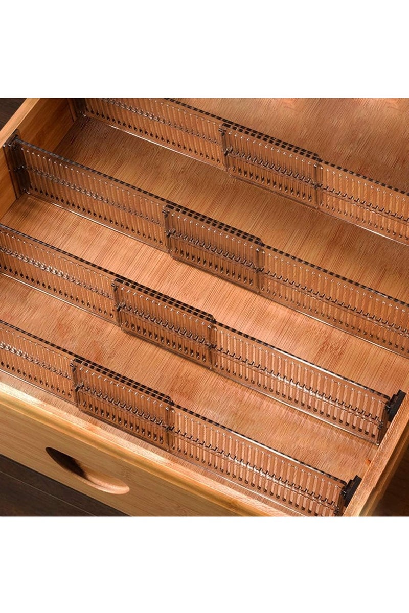 قواسم الأدراج منظمات، قابلة للتوسيع من 10 إلى 21 بوصة منظم درج المطبخ، أدخنة بلاستيكية فاصلة، فاصل قابل للضبط مع أطراف الرغوة للملابس، أواني المطبخ والمكتب (4 عبوات) - Image 1