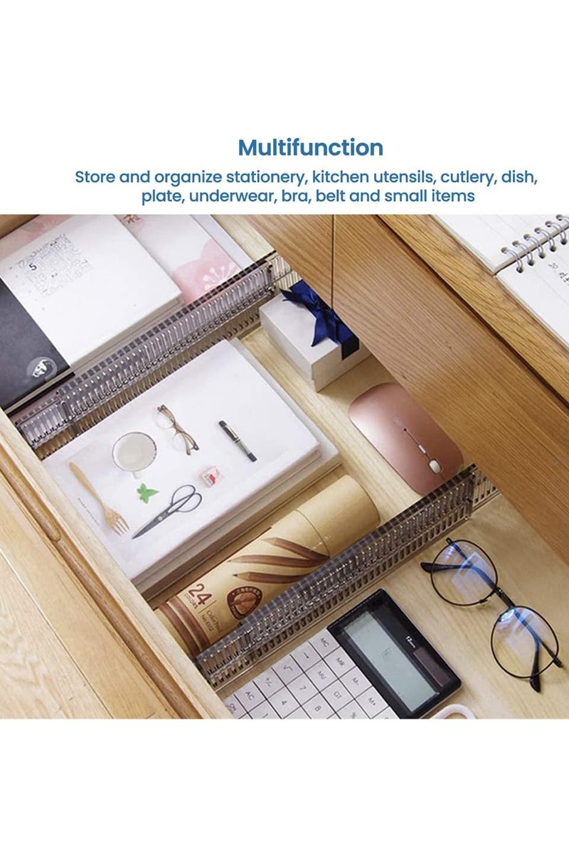 قواسم الأدراج منظمات، قابلة للتوسيع من 10 إلى 21 بوصة منظم درج المطبخ، أدخنة بلاستيكية فاصلة، فاصل قابل للضبط مع أطراف الرغوة للملابس، أواني المطبخ والمكتب (4 عبوات) - Image 3