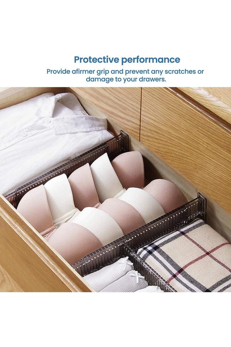 قواسم الأدراج منظمات، قابلة للتوسيع من 10 إلى 21 بوصة منظم درج المطبخ، أدخنة بلاستيكية فاصلة، فاصل قابل للضبط مع أطراف الرغوة للملابس، أواني المطبخ والمكتب (4 عبوات) - Image 2