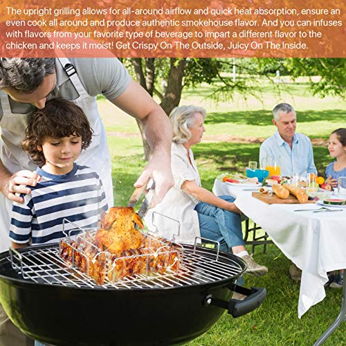 RUSFOL Beercan Chicken Roaster and Rib Rack with a Silicone Oil Brush, Square Stainless Steel BBQ Stand for Smoker,Oven and Grill, Cook Up to 4 Ribs and a Whole Chicken at a time - Image 5