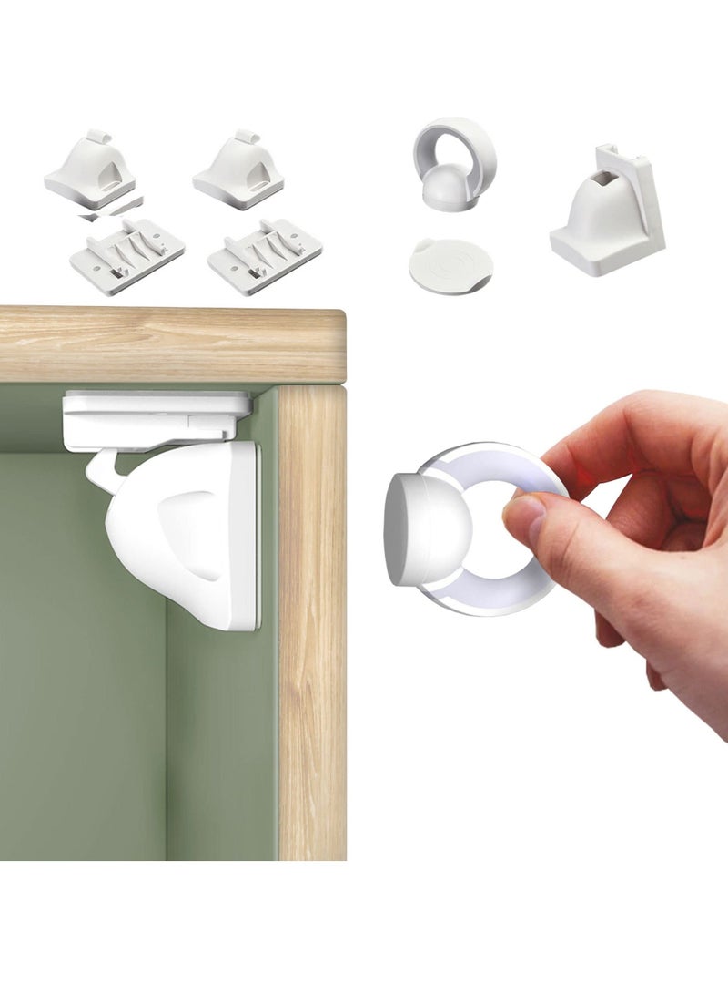 Magnetic Cabinet Locks, 2 Pack with 1 Key, Childproof Drawer Latch, Invisible and Multi Purpose, Easy Installation with 3M Adhesive or Screws