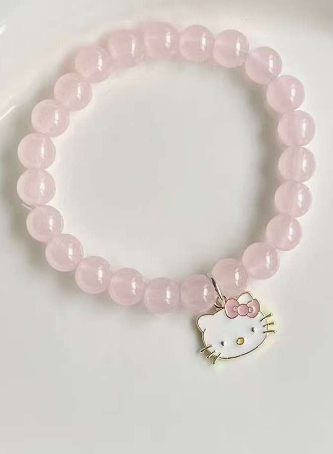 Kawaii Pink Beaded Charm Bracelet Cute Cat Jewelry for Girls  Teens 