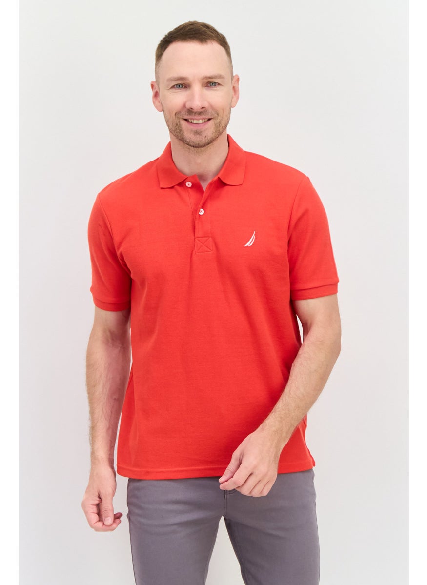 NAUTICA Men Regular Fit Short Sleeves Embroidered Logo Polo Shirt, Red Combo  - Image 1