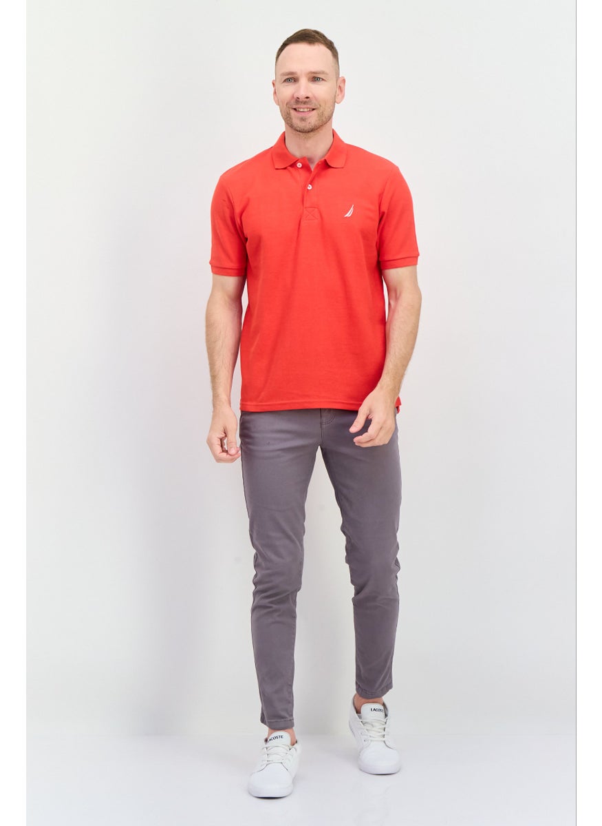 NAUTICA Men Regular Fit Short Sleeves Embroidered Logo Polo Shirt, Red Combo  - Image 4