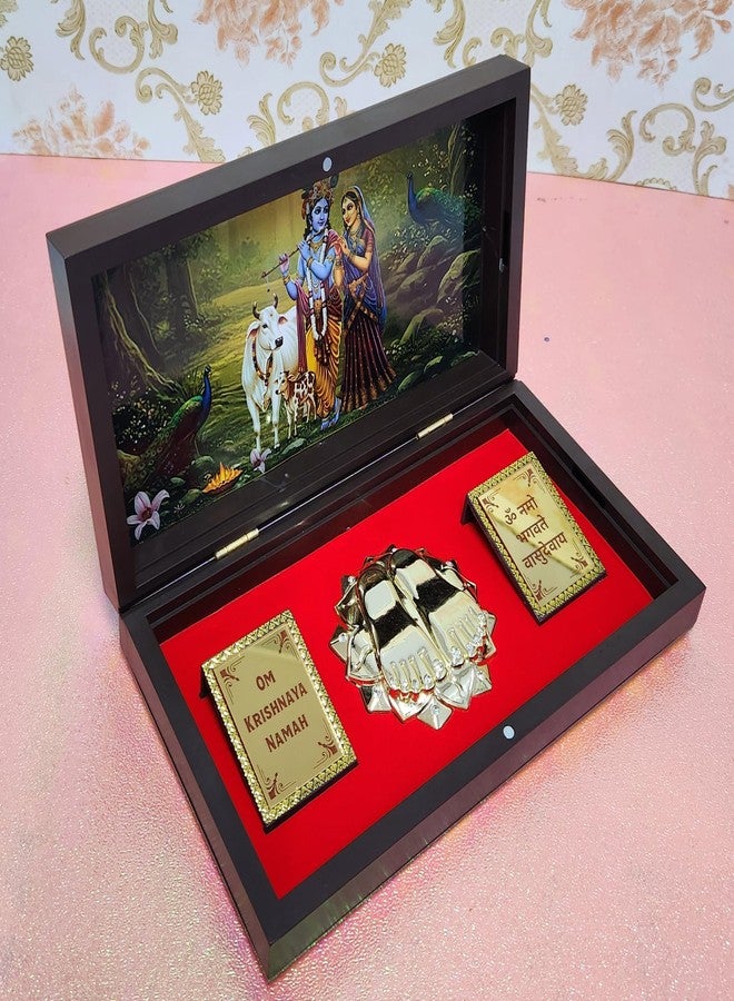 ARNAVIRA Radha Krishna Photo Frame with Charan Paduka Pocket Temple for Diwali Gift, House Warming Gifts, Return Gift Puja Box (Brown Photo, Radha Krishna) - Image 3