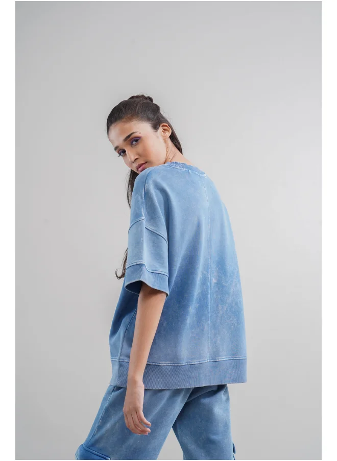 نسيسير Denim Wash 100% Cotton Terry Sweatshirt
